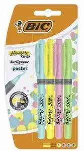 Bic Marcadores Pasteles Blister de 4 Colores Highlighter Grip