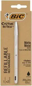 Bic Boligrafo Re´new Negro + 2 Recambios Cuerpo Metal Mate Punta 1. 0Mm Trazo Medio