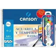 Canson Bloc Acuarela y Tempera A4+ 370Gr 10H + Acuarela Giotto de 12 Colores