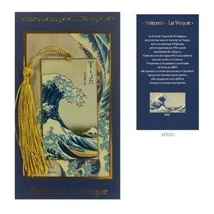 Enesco Marcapaginas Metal Gran Ola ( Hokusai ) con Tarjeta Impresa