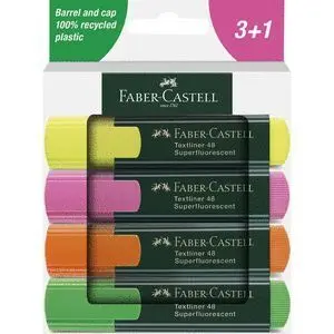 Faber Castell Rotulador Fluorescente Paquete 4 Unidades: Verde/Naranja/Rosa/Amarillo