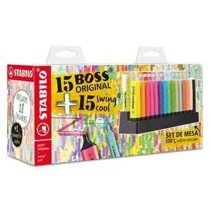 Stabilo Set Mesa 15 Marcadores Boss Original + 15 Swing Cool