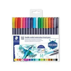 Staedtler Rotuladores Watercolour Doble Punta con Punta Pincel 18 Colores