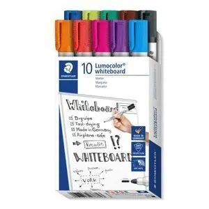 Staedtler Caja 10 Rotuladores Colores Pizarra Blanca Lumocolor