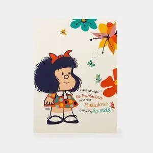 Libreta Tapa Blanda Mediana Mafalda Crema Flores