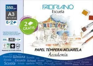 Fabriano Papel Tempera-Acuarela A3 350Gr ( 6 + 2 Laminas ) 29,7X42M