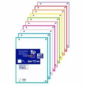 Oxford Recambio A4 Cuadro 5X5 200H 90Gr Banda 10 Colores