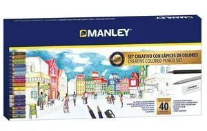 Manley Set Creativo con Lapices Colores: 24 Lapicescolores /8 Lapices Colores Metalicos/6 Grafito/ Goma/Afilador
