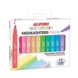 Alpino 12 Subrayadores Pastel Highlighters Punta Biselada 1-4Mm Tinta Base de Agua