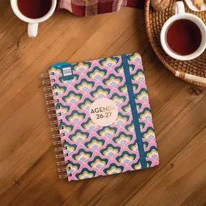 Finocam Agenda 26/27 A5 S/V Horizontal Flores Fondo Rosa