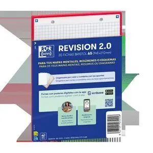 Oxford 30 Fichas Bristol A5 5X5 Rojo (2 Taladros) Revision 2. 0
