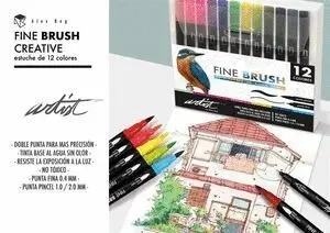 Artist Estuche 12 Rotuladores Fine Brush Doble Punta Fina 0. 4Mm/ Pincel 1. 0/2. 0Mm