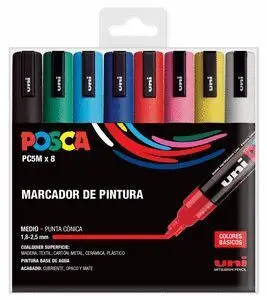 Posca Pc5M/8C Estuche Basico Marcador de Pintura Medio Punta Conica 1,8-2,5Mm