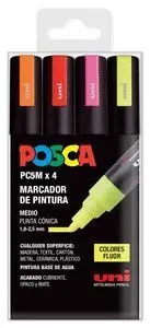 Posca Pc5M/4C Estuche Fluor Marcador de Pintura Medio Punta Conica 1,8-2,5Mm