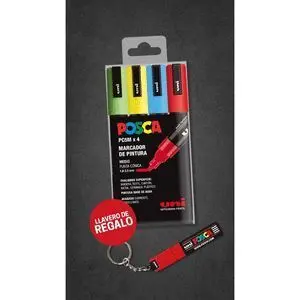 Rotulador Uni Posca Pc-5M 4 Colores + Llavero Rega