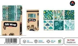 Papel Regalo Rollo 70X200 Estampado Verde Todo Año