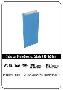 Sobre Celulosa S 15+6X30 Celeste Paquete 288U