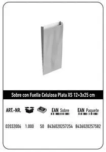 Sobre Celulosa Xs 12+3X25 Plata Paquete 432U