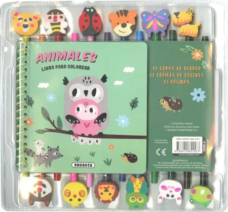 Animales Libro para Colorear + Lapices Colores Ref 3596-3