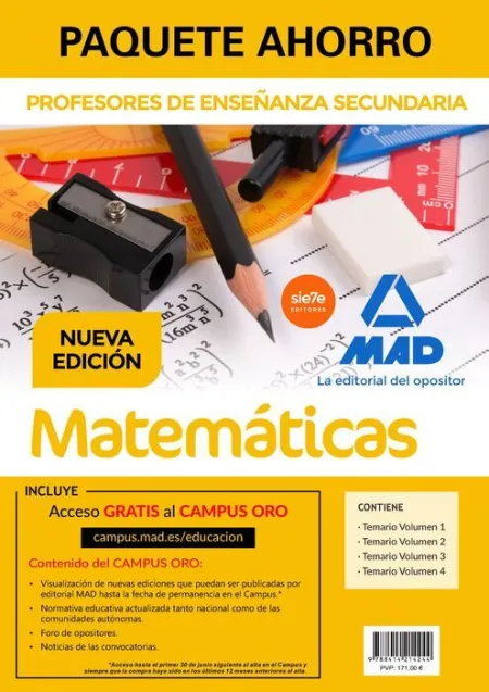 020 4Vols Paquete Ahorro Matemáticas Cuerpo Profesores Enseñanza Secundaria + Acceso Campus Oro