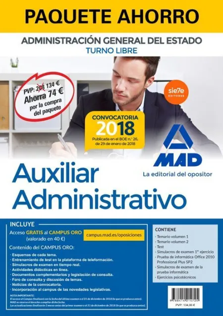018 7Vols (Libre) Paquete Ahorro Auxiliar Administrativo Estado