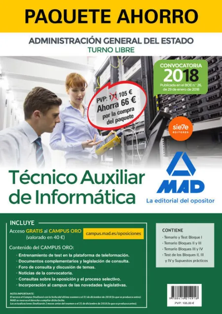 018 4Vols (Libre) Paquete Ahorro Técnico Auxiliar de Informática del Estado