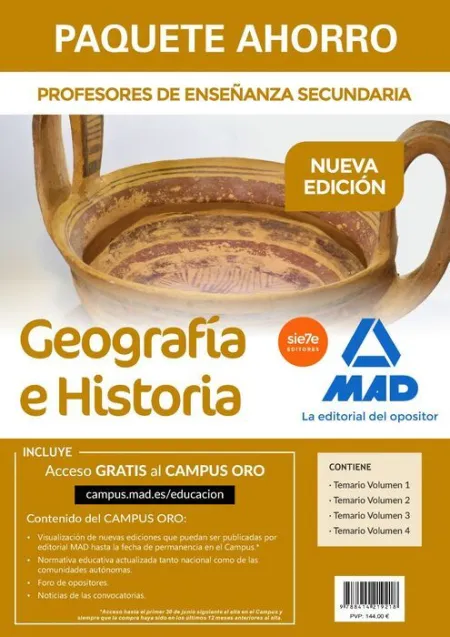 018 4Vols Paquete Ahorro Geografía e Historia Cuerpo Profesores de Enseñanza Secundaria +Acceso Campus Oro