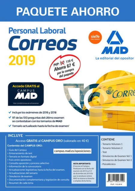 019 6Vols Paquete Ahorro Correos Personal Laboral