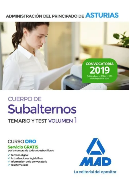 019 Temario/Test T1 (Asturias) Cuerpo Subalternos Administración del Principado de Asturias