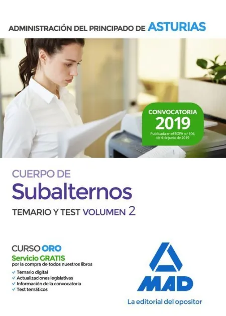 019 Temario/ Test2 Cuerpo Subalternos Administracion Principado Asturias