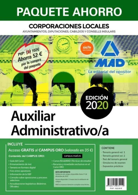020 5Vols Paquete Ahorro Auxiliar Administrativo Corporaciones Locales