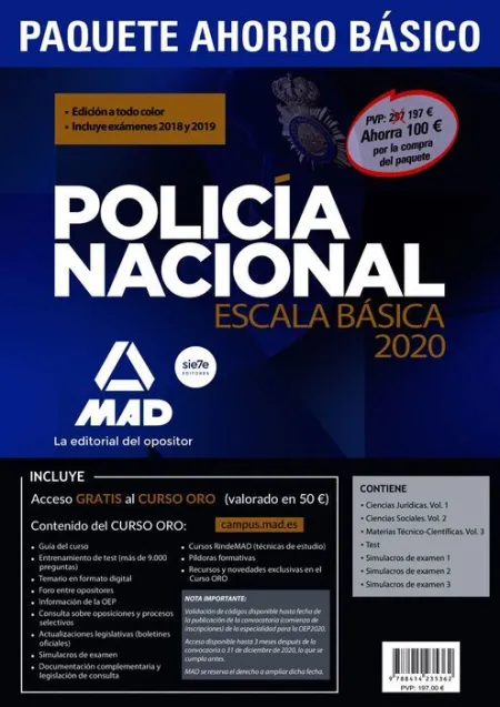 020 Pack Ahorro Básico Escala Básica Policía Nacional Ahorra 100  (Temario