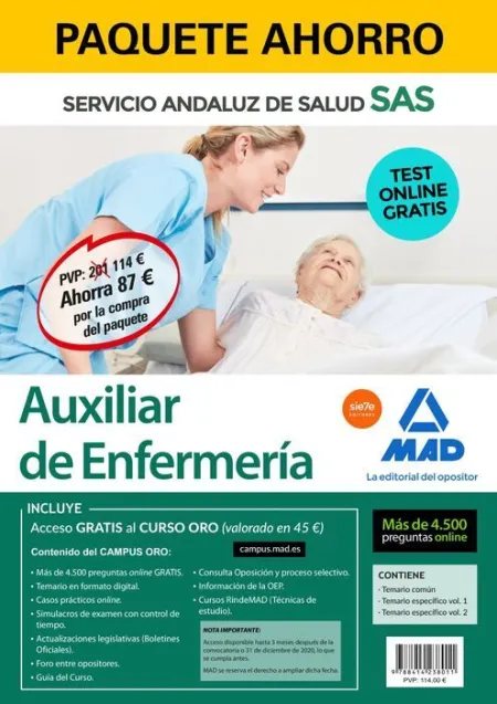 020 (3Vols) Andalucia Paquete Ahorro Auxiliar Enfermeria Servicio Andaluz de Salud + Test Online Gratis