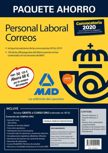 020 6Vols Paquete Ahorro Personal Laboral Correos