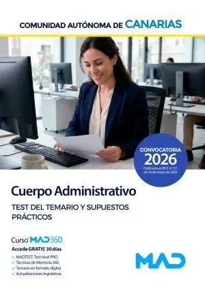 026 Test y Supuestos Prácticos Administrativo de la Comunidad Autónoma de Canarias